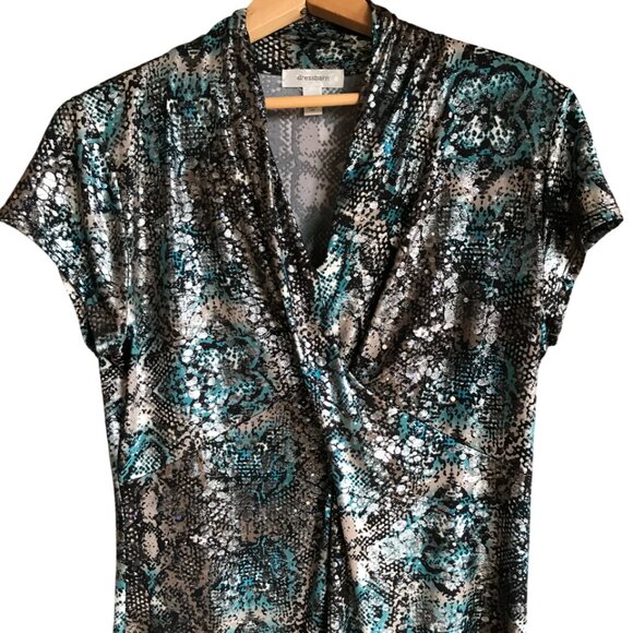 Dress Barn Shimmery Blouse: Soft Lightweight Top, Shiny Black Brown Teal, Size M - Picture 9 of 9